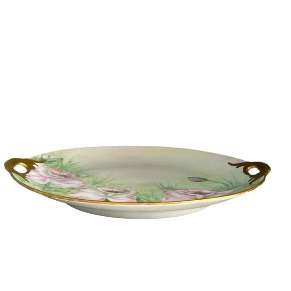 Vintage Hand Painted Pink Floral Cake Plate Tea Set Tray Germany Signed Harvey - Picture 9 of 10